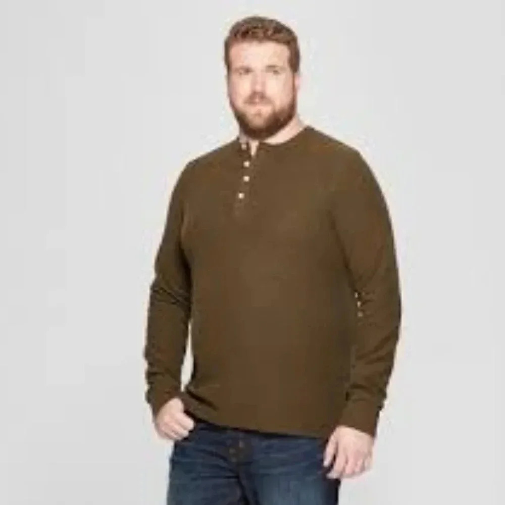Mens Big & Tall Long Sleeve Textured Henley Shirt